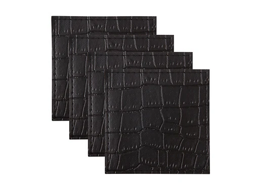 Table Accents Leather Look Alligator Coaster 10x10cm Set Of 4 Black 1 Table Accents Leather Look Alligator Coaster 10x10cm Set Of 4 Black