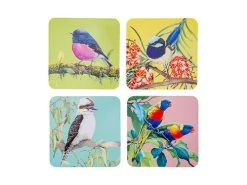 Katherine Castle Bird Talk Cork Back Coaster 10.5cm Set Of 4 Assorted Gift Boxed