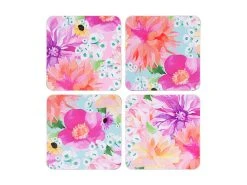 Teas & C's Dahlia Daze Cork Back Coaster Set Of 4 10.5cm Assorted Gift Boxed