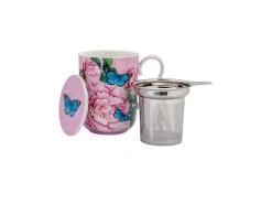 Gabby Malpas Posey Mug With Infuser 340ML Cabbage Roses Gift Boxed
