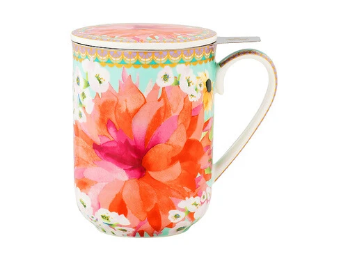 Teas & C's Dahlia Daze Lidded Mug With Infuser 340ML Sky Gift Boxed 1 Teas & C's Dahlia Daze Lidded Mug With Infuser 340ML Sky Gift Boxed